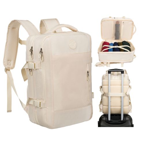 praktyczny plecak podróżny w kolorze ecru, wyposażony w siatkowaną na Arena.pl