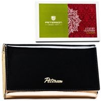 portfel damski ze skóry naturalnej w czarno-złotym kolorze z kieszenią n