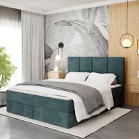 ŁÓŻKO KONTYNENTALNE 160x200 TAPICEROWANE PODWÓJNE Z MATERACEM TURKUSOWE