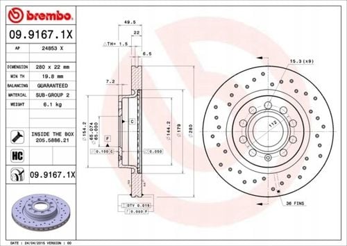 TARCZA HAM PRZOD 280X22 V XTRA BREMBO na Arena.pl