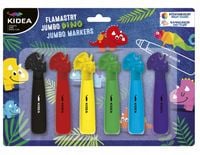 FLAMASTRY JUMBO Z FIGURKĄ DINOZAURY 6 KOLORÓW K