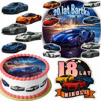 ZESTAW OPŁATEK NA TORT 20CM + 16 POSTACI - SUPER AUTA + IMIĘ 15CM 18CM