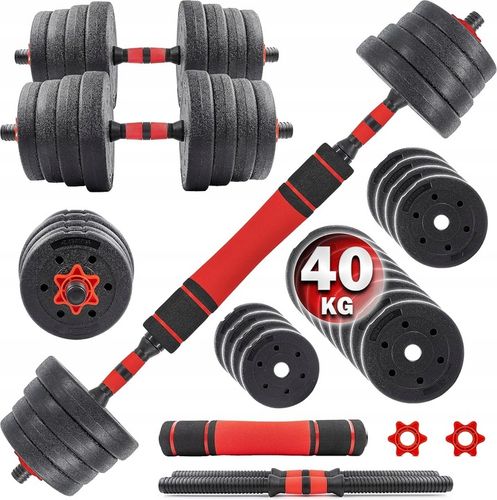 2W1 HANTLE BITUMICZNE REGULOWANE 2x20 KG + SZTANGA = ZESTAW HANTLI 40 KG na Arena.pl