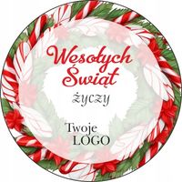 NAKLEJKI ŚWIĄTECZNE z LOGO REKLAMOWE firmowe personalizowane 10 cm 100 szt