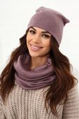 POLSKI KOMPLET DAMSKI KOBIECY WYGODNY MODNY CZAPKA KOMIN ZGASZ. FIOLET 2468