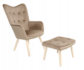 Fotel uszak z podnóżkiem brązowy ARNE velvet wypoczynkowy do salonu