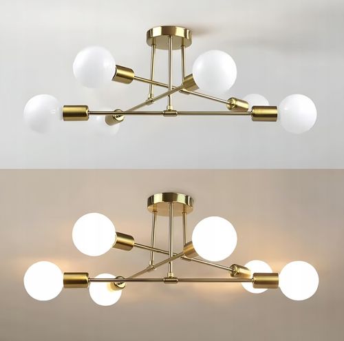 Złota Lampa Sufitowa Wisząca Na Sufit LED 6XE27 Zyrandol Kule na Arena.pl