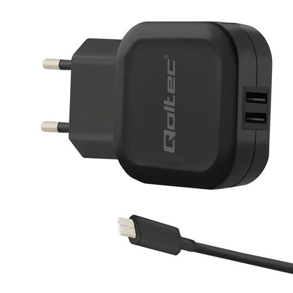 Qoltec Ładowarka sieciowa 5V | 3.4A | 17W | 2xUSB + kabel USB typ C zdjęcie 1
