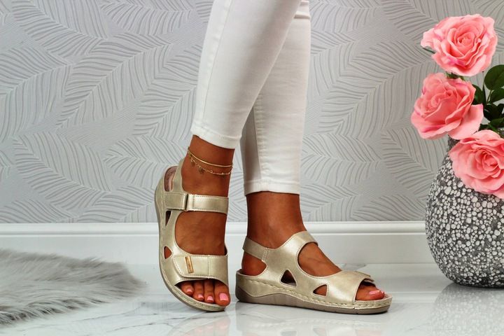 SANDAŁY DAMSKIE PROFILOWANE SZYTE NA RZEPY SKÓRA zdjęcie 3