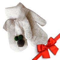 rękawiczki cute pompony kokarda szare rek127