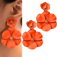 Złote kolczyki 6cm pomarańczowy żywe kwiatki płatki wiszące sztyft WESELE