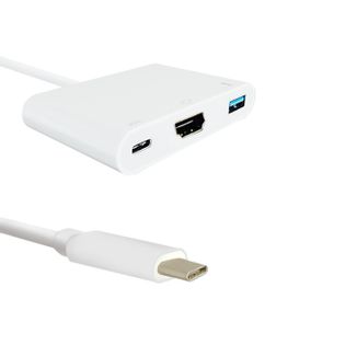 Qoltec Adapter USB 3.1 Typ C męski | HDMI A żeński + USB 3.0 A żeński + USB 3.1 Typ C PD | 0.2m | Biały
