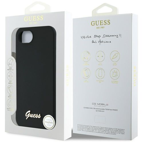 Etui Guess Silicone Script Metal Logo    MagSafe do iPhone 16e czarny na Arena.pl