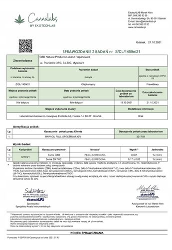 Olejek Konopny CBD | 30% | RAW | 10ml | CERTYFIKAT na Arena.pl