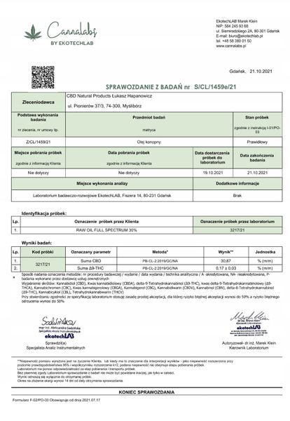 Olejek Konopny CBD | 30% | RAW | 10ml | CERTYFIKAT zdjęcie 6