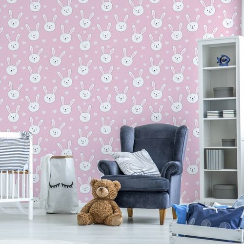 Tapeta Dla Dziewczynki Białe KRÓLICZKI Serduszka na Arena.pl