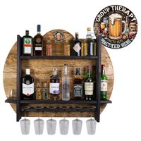 Drewniany barek na ścianę półka barowa ścienna na alkohol i kieliszki – barek wiszący loft vintage GOLD Group Therapy
