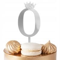 TOPPER NA TORT CYFERKA CYFRA 0 SREBRNA LUSTRZANA NA IMPREZĘ URODZINOWĄ