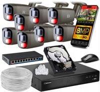 Zestaw MONITORINGU 8 kamer POE 4K Ultra HD 8Mpx Szary Detekcja aut + SWITCH