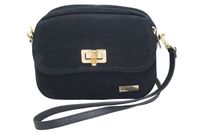 Mała zamszowa listonoszka ze złotym zapięciem - Czarna