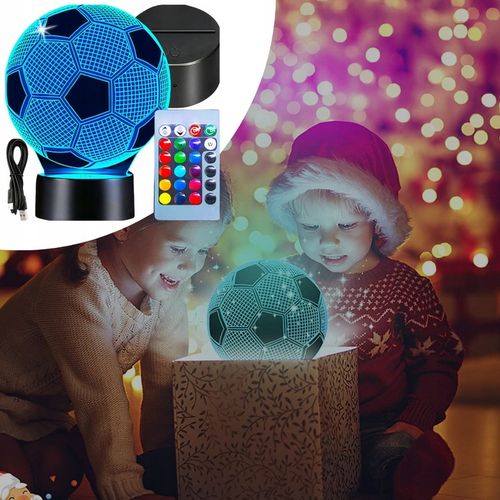 LAMPKA NOCNA DO SYPIALNI DLA DZIECI LED 3D RÓŻNE KOLORY PIŁKA NOŻNA + PILOT na Arena.pl