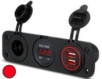 PANEL GNIAZDO ZAPALNICZKI WOLTOMIERZ ŁADOWARKA 2x USB 3,1A 3w1 CZERWONY