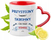 Dla Tomka Kubek Czerwony Z Uszkiem W Kształcie Serca Na Prezent Z Nadrukiem