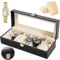 PUDEŁKO NA ZEGARKI ELEGANCKIE SKÓRZANE Z 6 PRZEGRÓDKAMI CZARNE