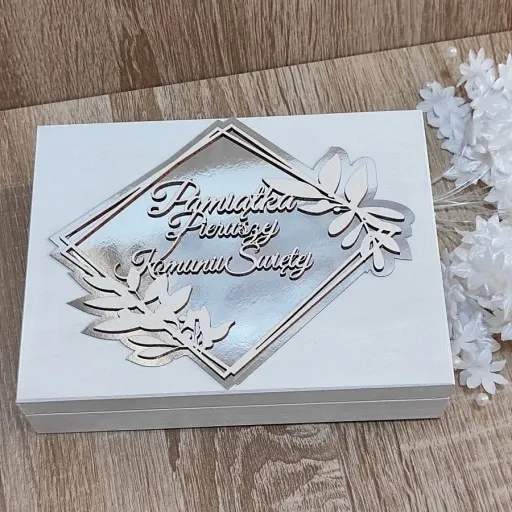 Pudełko na pieniądze prezent Pamiątka I Komunii chrzestnej dziadków aniołek zdjęcie 4