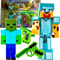 MINECRAFT FIGURKI ZOMBIE DIAMENTOWY STEVE ZESTAW 9w1 PISTOLET AKCESORIA