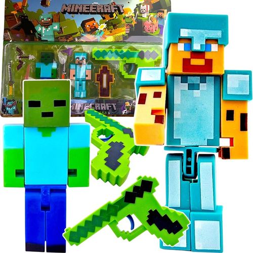 MINECRAFT FIGURKI ZOMBIE DIAMENTOWY STEVE ZESTAW 9w1 PISTOLET AKCESORIA na Arena.pl