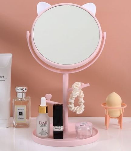 Lusterko lustro kosmetyczne stojące różowe kotek na Arena.pl