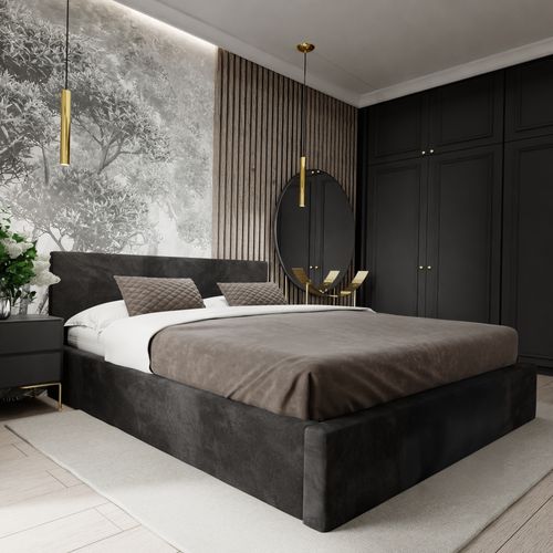 ŁÓŻKO TAPICEROWANE DO SYPIALNI 120x200 ŁÓŻKO PODWÓJNE Z POJEMNIKIEM CZARNE na Arena.pl