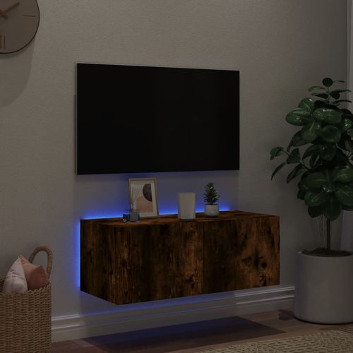 Ścienna szafka TV z LED, przydymiony dąb, 80x35x31 cm na Arena.pl