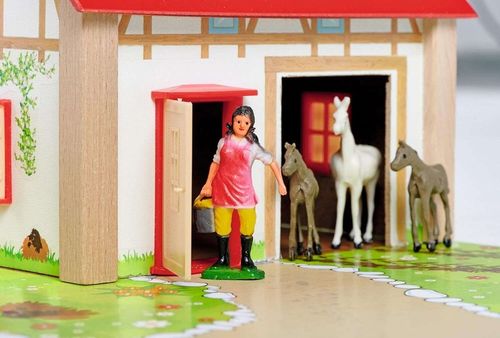 DUŻA DREWNIANA FARMA ZAGRODA + FIGURKI ZWIERZĄT KONIE ŚWINKI STAJNIA 25 EL. na Arena.pl