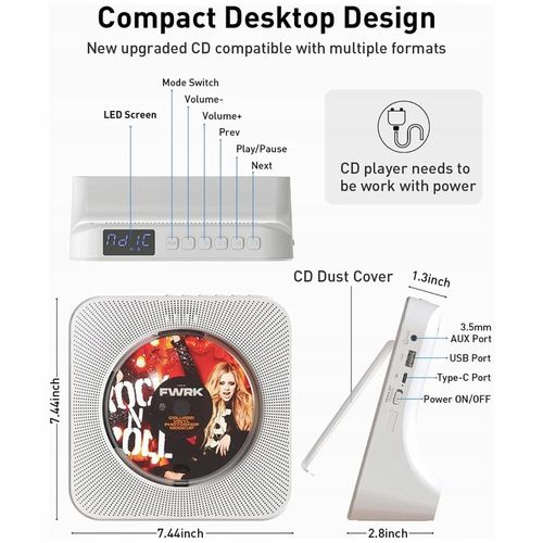 Przenośny odtwarzacz cd z baterią AUX USB FM LCD na Arena.pl