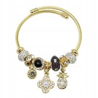 Bransoletka charms modułowa sztywna regulowana kolor złoty Ananas 23