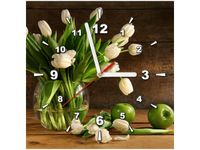 30X30CM ZEGAR ŚCIENNY BUKIET JASNYCH TULIPANÓW KWIATY OBRAZ MALOWANE