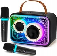 MASZYNA GŁOŚNIK KARAOKE Z 2 MIKROFONY BEZPRZEWODOWE BLUETOOTH LED KOLOROWA