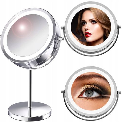 LUSTERKO KOSMETYCZNE DWUSTRONNE 13 cm PODŚWIETLANE LED LUSTRO STOJĄCE na Arena.pl