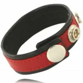 metal hard leather body pasek skorzany regulowany czerwono-czarny