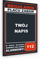 Tabliczka znak informacyjny 30x20 Antracyt REGULAMIN PLACU ZABAW Nierdzewna