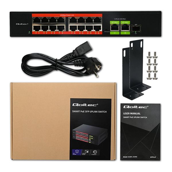 Qoltec SWITCH PoE 16xRJ45 Fast Ethernet + Uplink zdjęcie 10