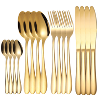 Zestaw Sztućce Komplet Złoty Stal Nierdrzewna 24 Szt Sztućcy 6 Osób