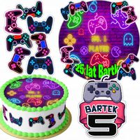 ZESTAW OPŁATEK NA TORT 20CM + 16 POSTACI - GAMER PAD GRY + IMIĘ 15CM 18CM