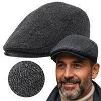 Kaszkiet Męski Zimowy Ocieplany Grafitowy w Jodełkę Czapka Pako Jeans