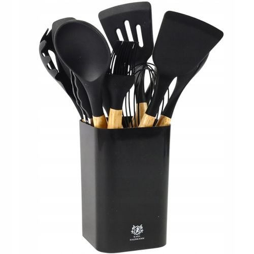 PRZYBORY KUCHENNE SILIKONOWE 12el czarne ZESTAW PRZYBORÓW KUCHENNYCH STOJAK na Arena.pl