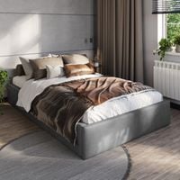 ŁÓŻKO 120x200 TAPICEROWANE Z POJEMNIKIEM + STELAŻ PODWÓJNE WELUR GRAFIT