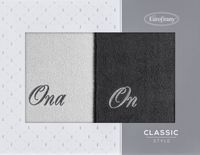 Zestaw ręczników ON i ONA prezent srebrny‑stal 50X90 cm bawełna pudełko