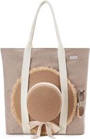 Torba Plażowa Damska XXL Lniana z Zamkiem i Uchwytem na Kapelusz Beżowa